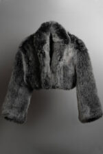 BOXY CROPPED FAUX FUR COAT GREY - Image 2