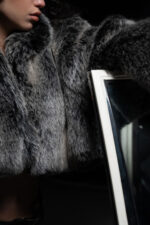 BOXY CROPPED FAUX FUR COAT GREY - Image 4